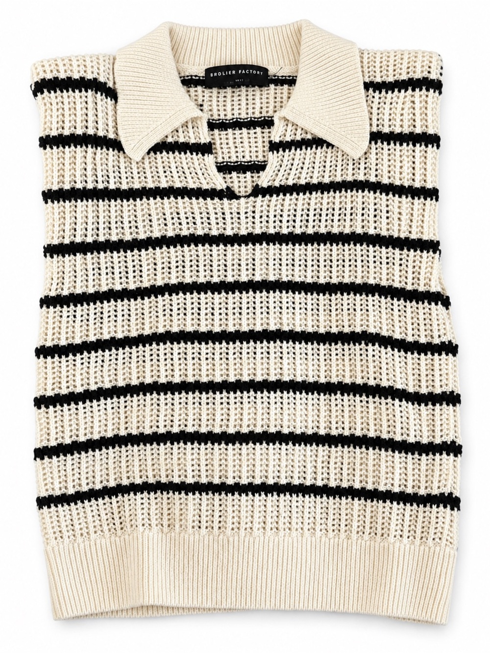 English Factory Stripe Open Stitch Collared Sweater Vest Cream Black M